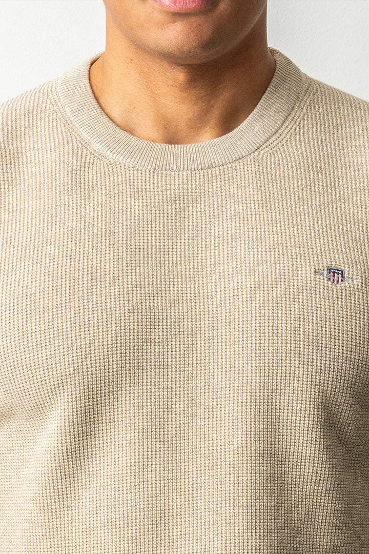Micro Textured Cotton C-Neck Oat Melange
