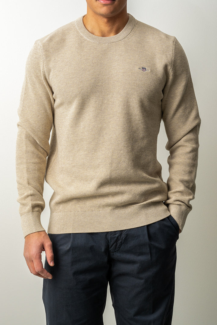 Micro Textured Cotton C-Neck Oat Melange