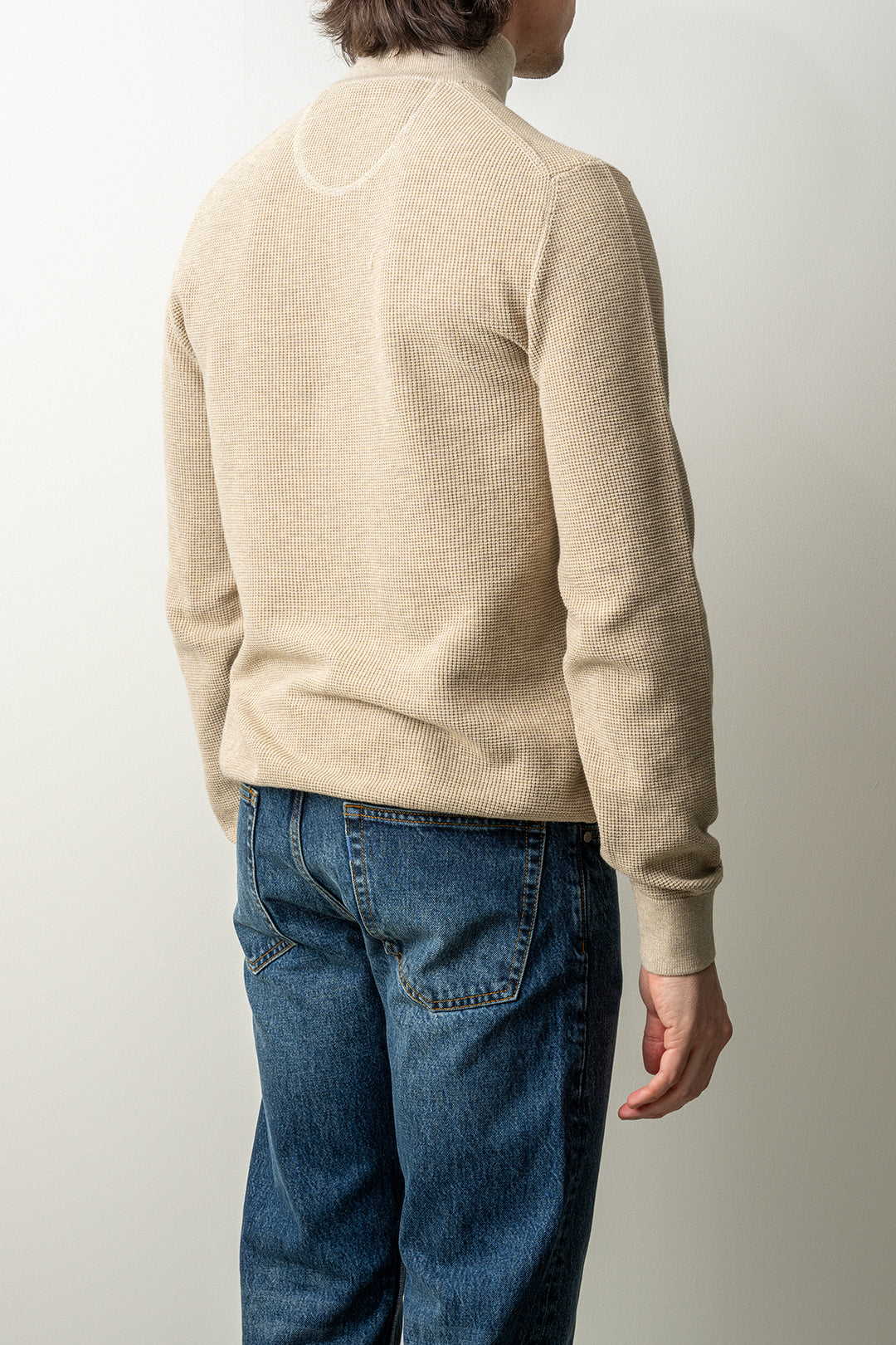 Micro Textured Cotton Half Zip Oat Melange