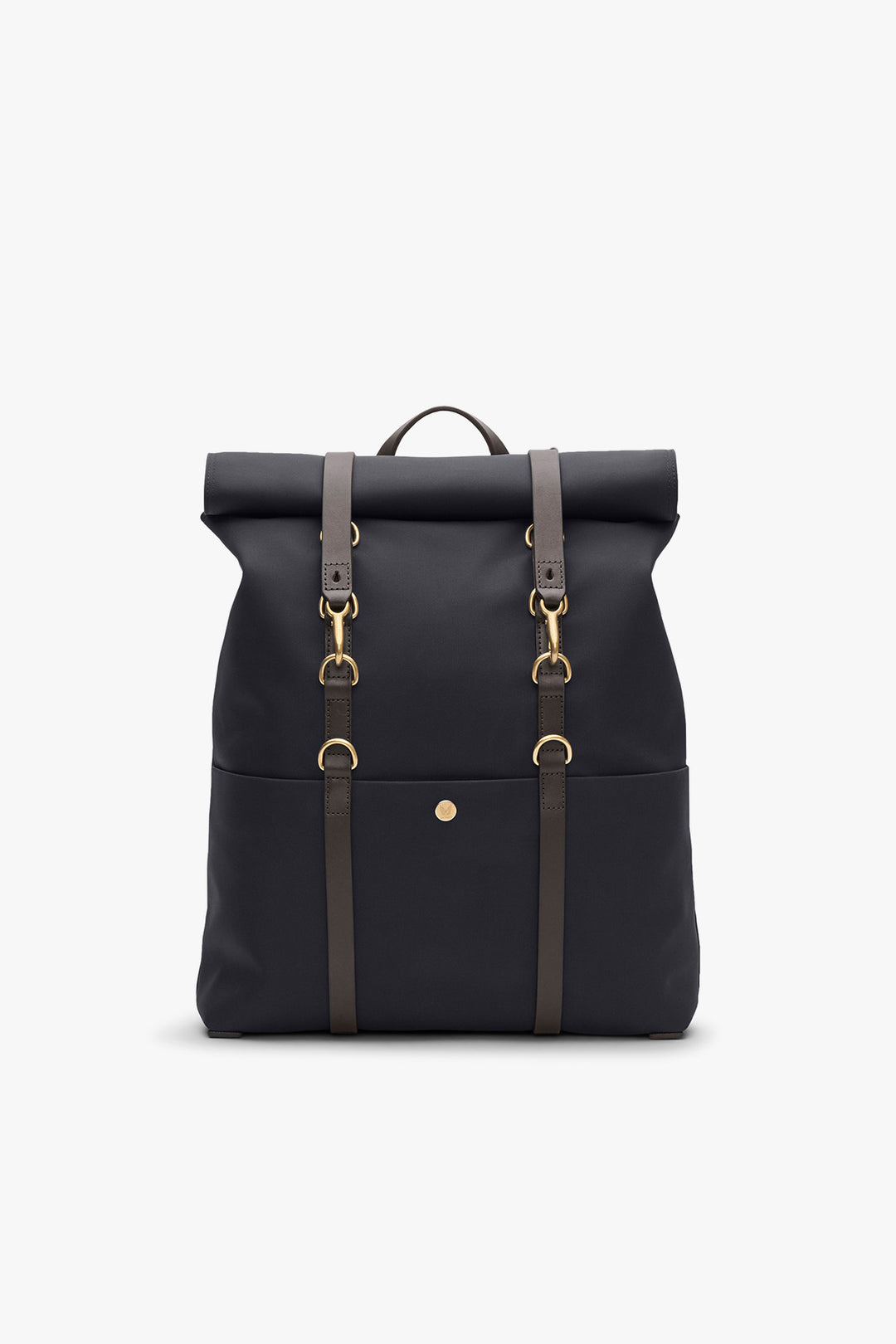 M/S BACKPACK NAVY/DARK BROWN – MISMO, framifrån, rulltopp