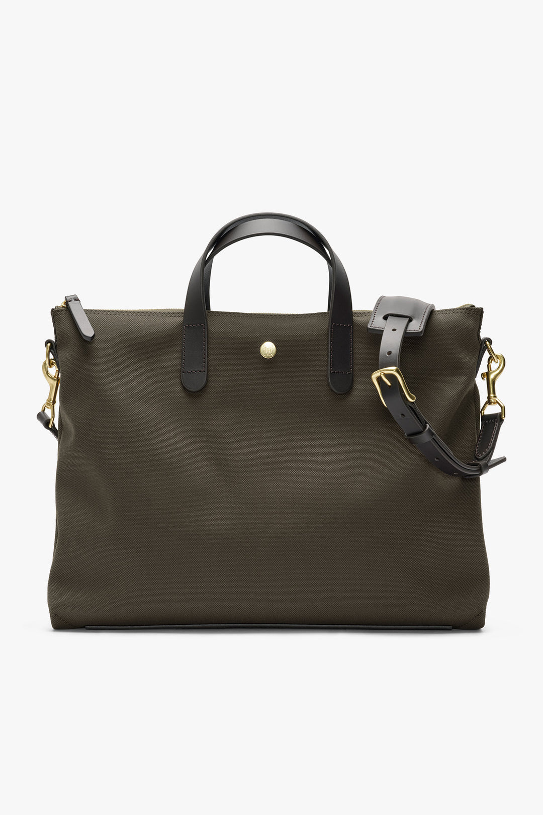 MS BRIEF ARMY/DARK BROWN – MISMO, framifrån med axelrem