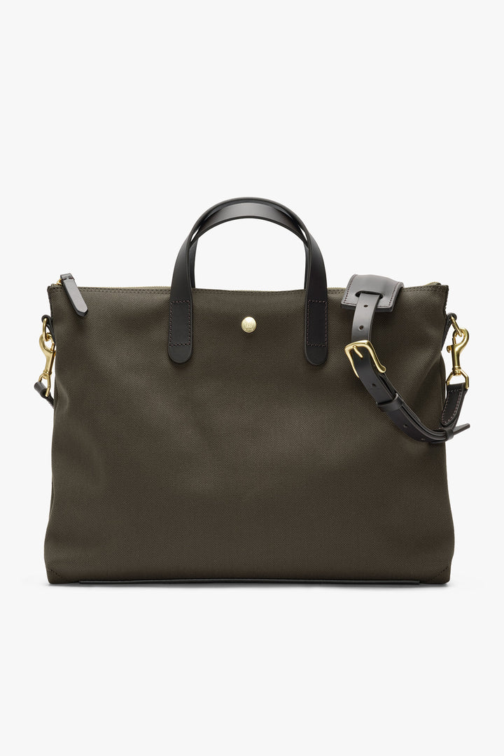 MS BRIEF ARMY/DARK BROWN – MISMO, framifrån med axelrem