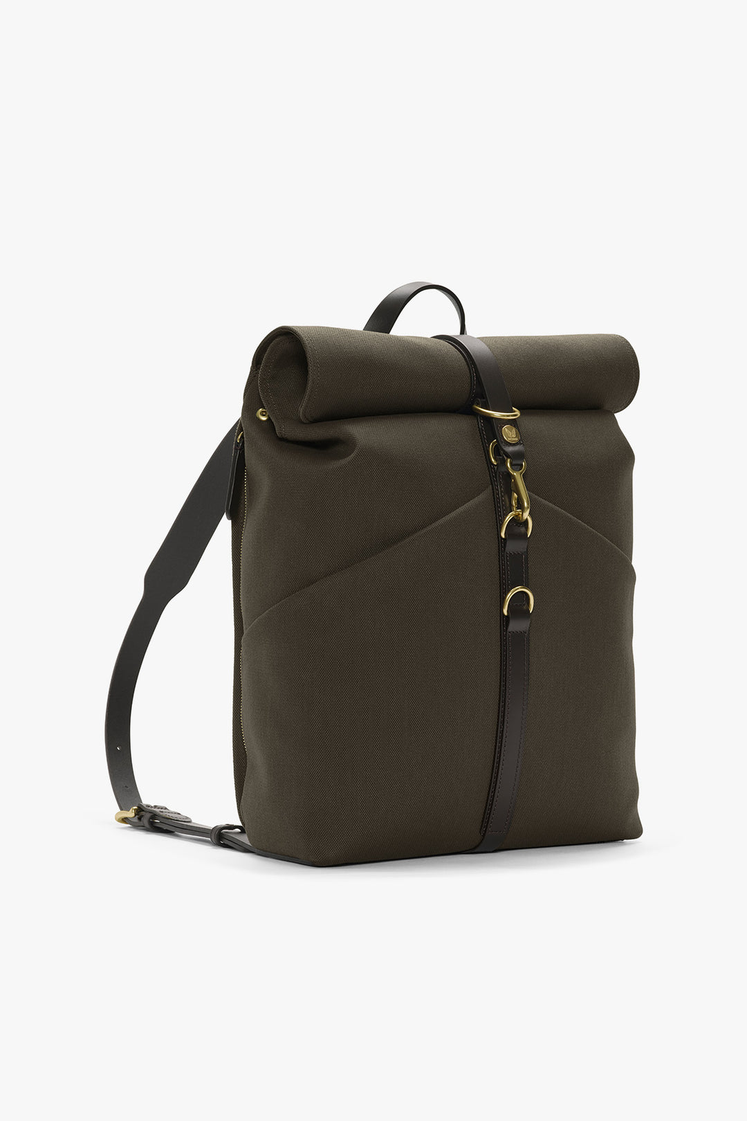 MS RUCKSACK ARMY/DARK BROWN – MISMO, snett framifrån, rulltopp