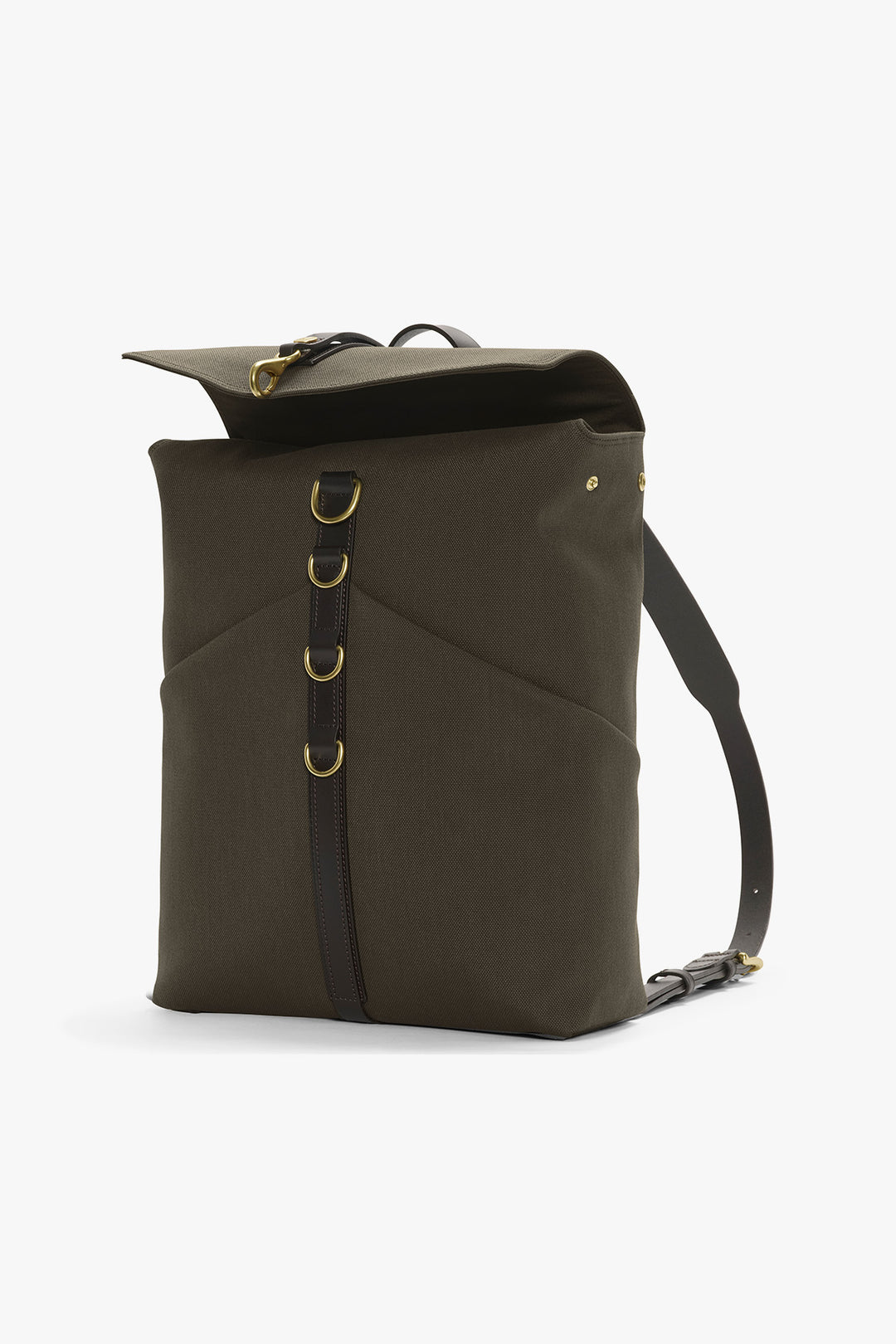 MS RUCKSACK ARMY/DARK BROWN – MISMO, framifrån, öppen rulltopp