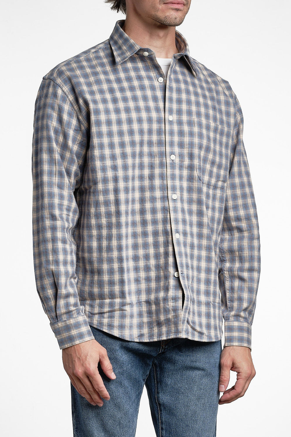 Deon 5465 Flannel Shirt Blue Check – NN07, sidan
