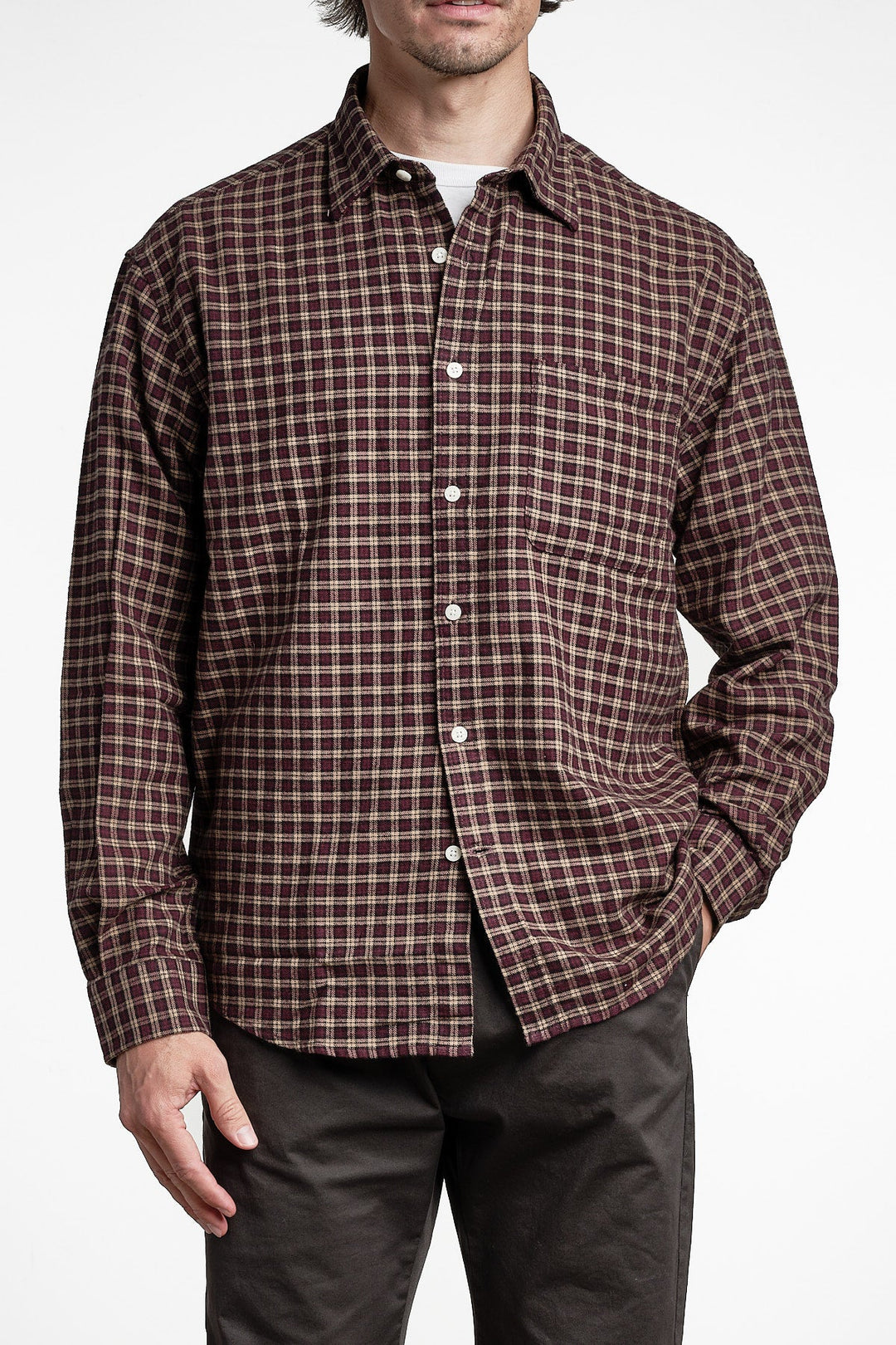 Deon 5465 Flannel Shirt Bordeaux Check – NN07, framifrån