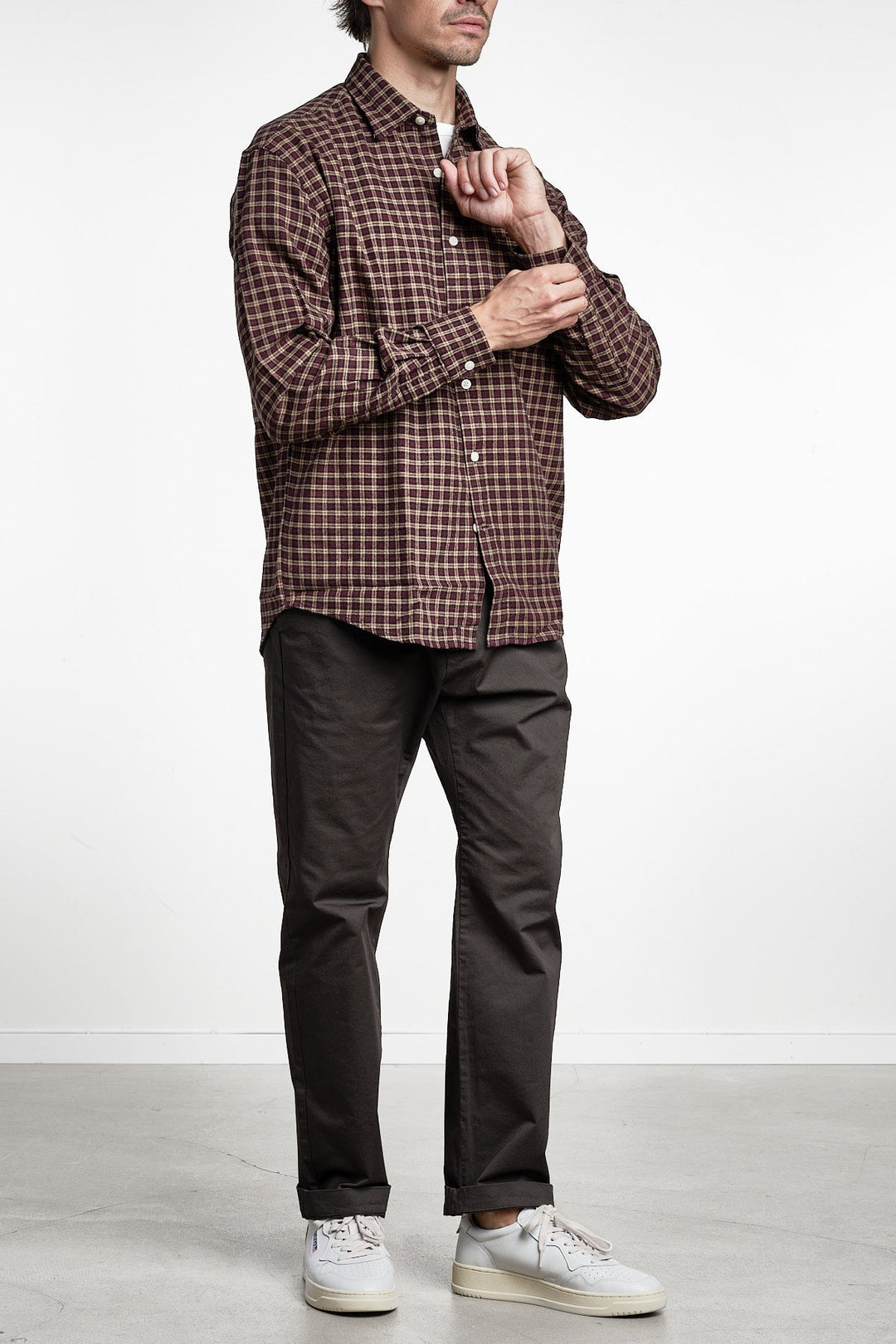 Deon 5465 Flannel Shirt Bordeaux Check – NN07, closeup på materialet