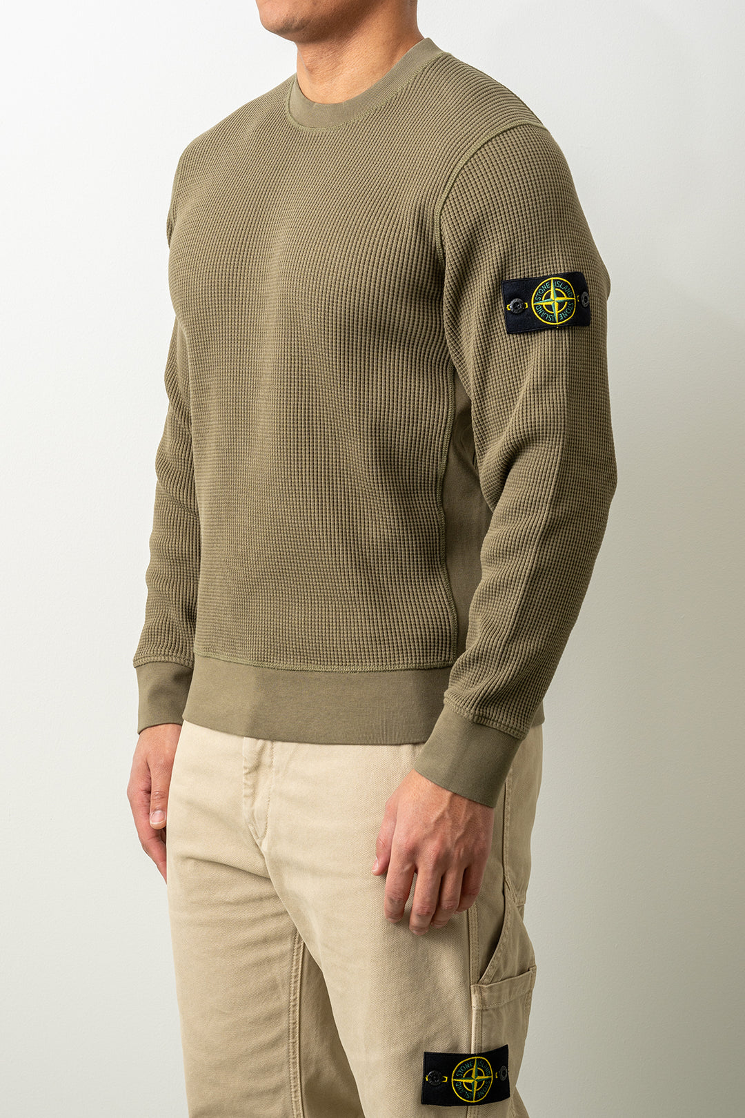 Organic Cotton Waffle Fleece Sweater 6100056 MILITARY GREEN