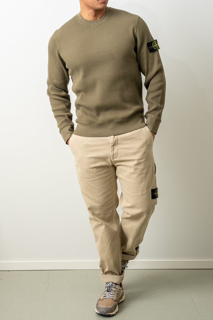 Organic Cotton Waffle Fleece Sweater 6100056 MILITARY GREEN