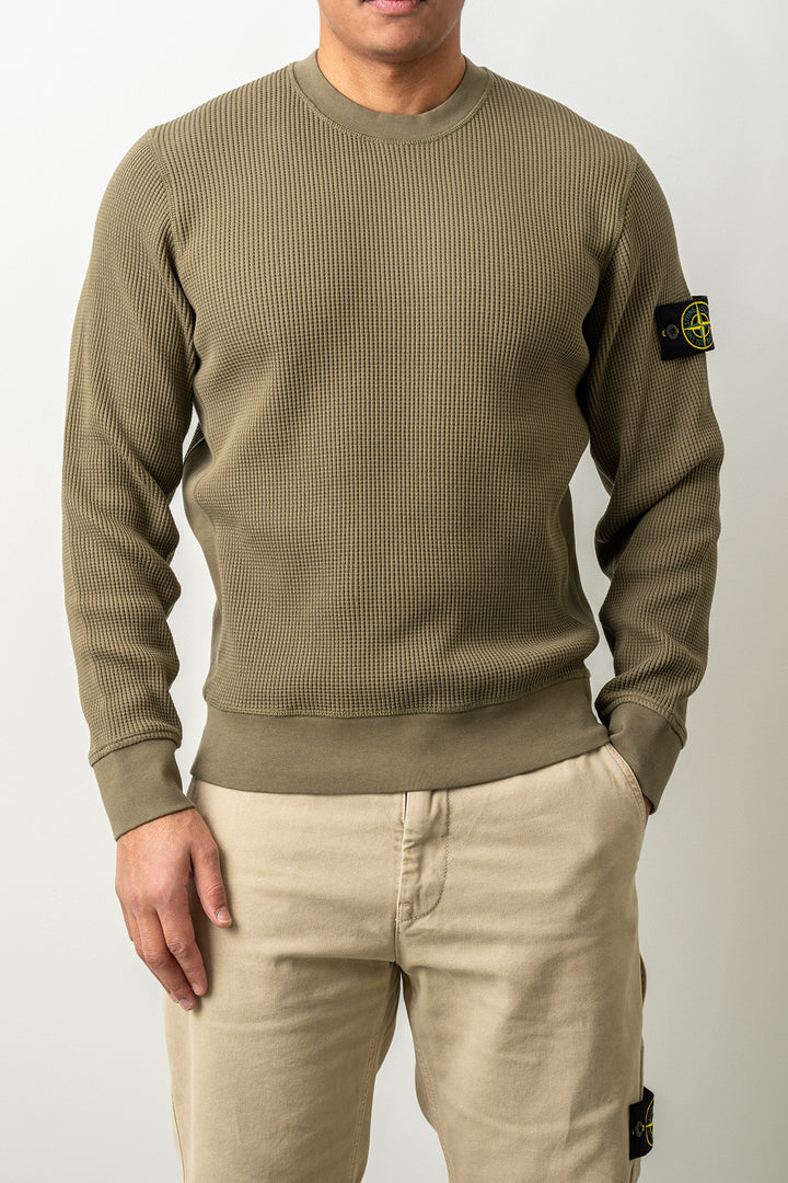 Organic Cotton Waffle Fleece Sweater 6100056 MILITARY GREEN