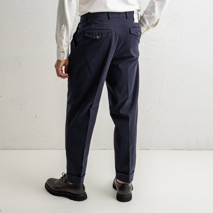 Carrot Two Pleat Cotton Trouser Navy