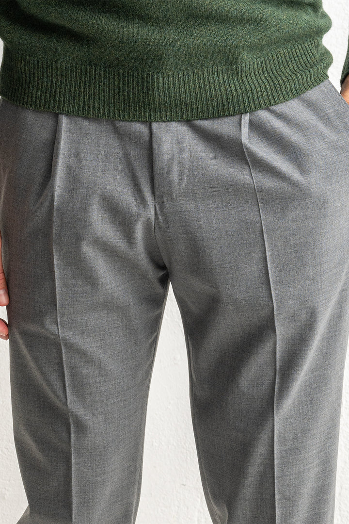 Gentlemen One Pleat Wool Trouser MID GREY