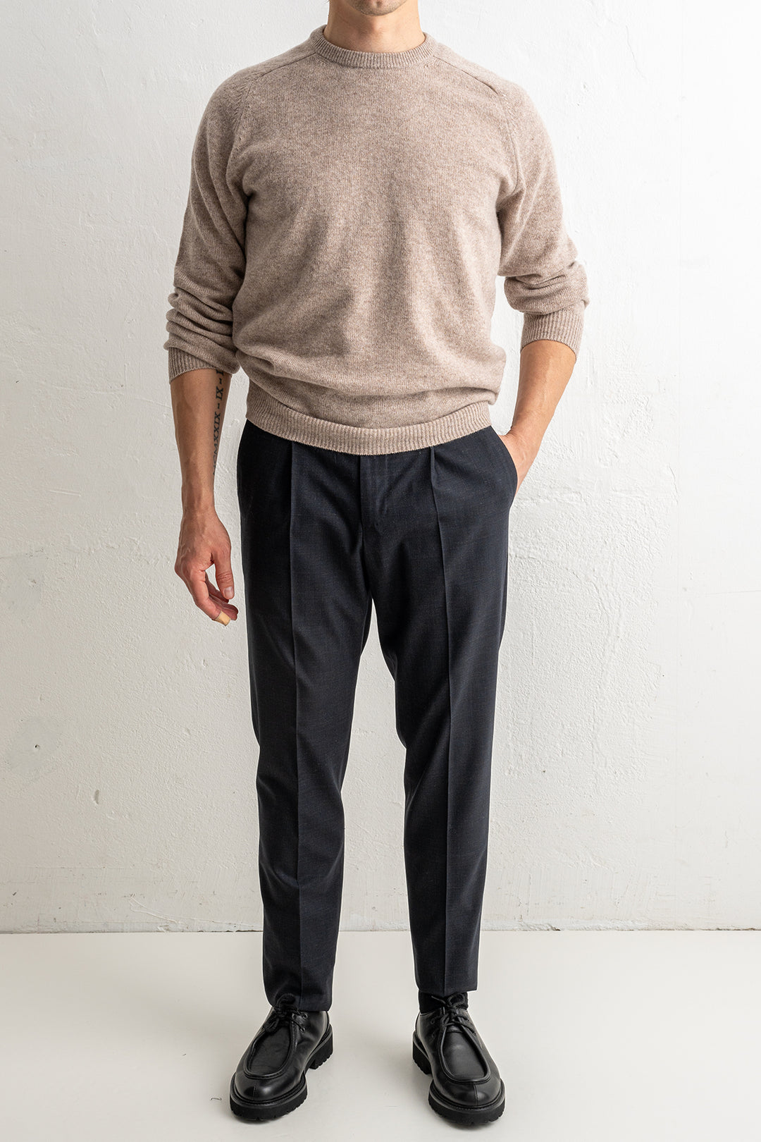 Gentlemen One Pleat Wool Trouser DARK GREY