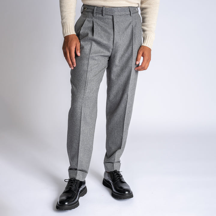 Carrot Wool Cashemere Two Pleated Trouser Medium Grey