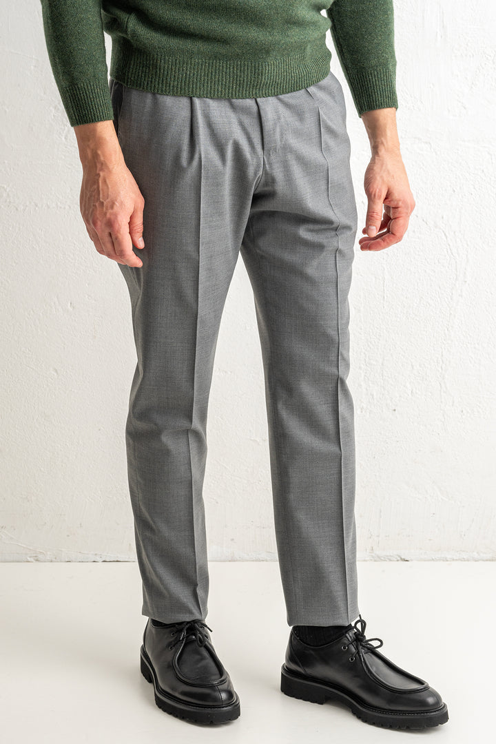 Gentlemen One Pleat Wool Trouser MID GREY