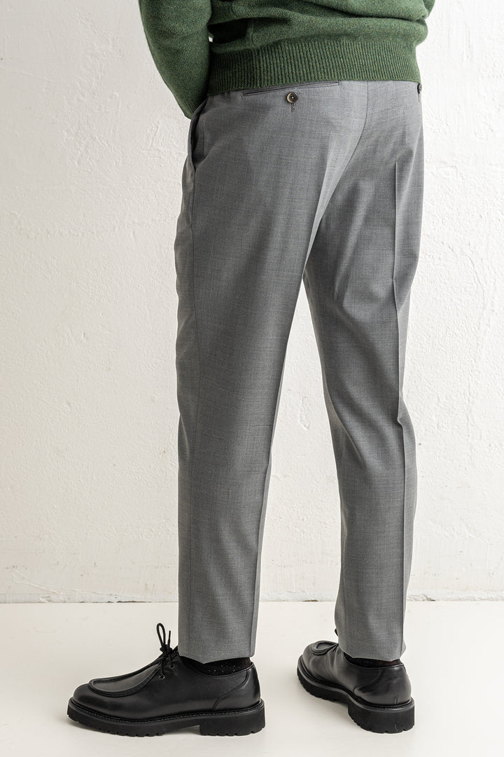 Gentlemen One Pleat Wool Trouser MID GREY
