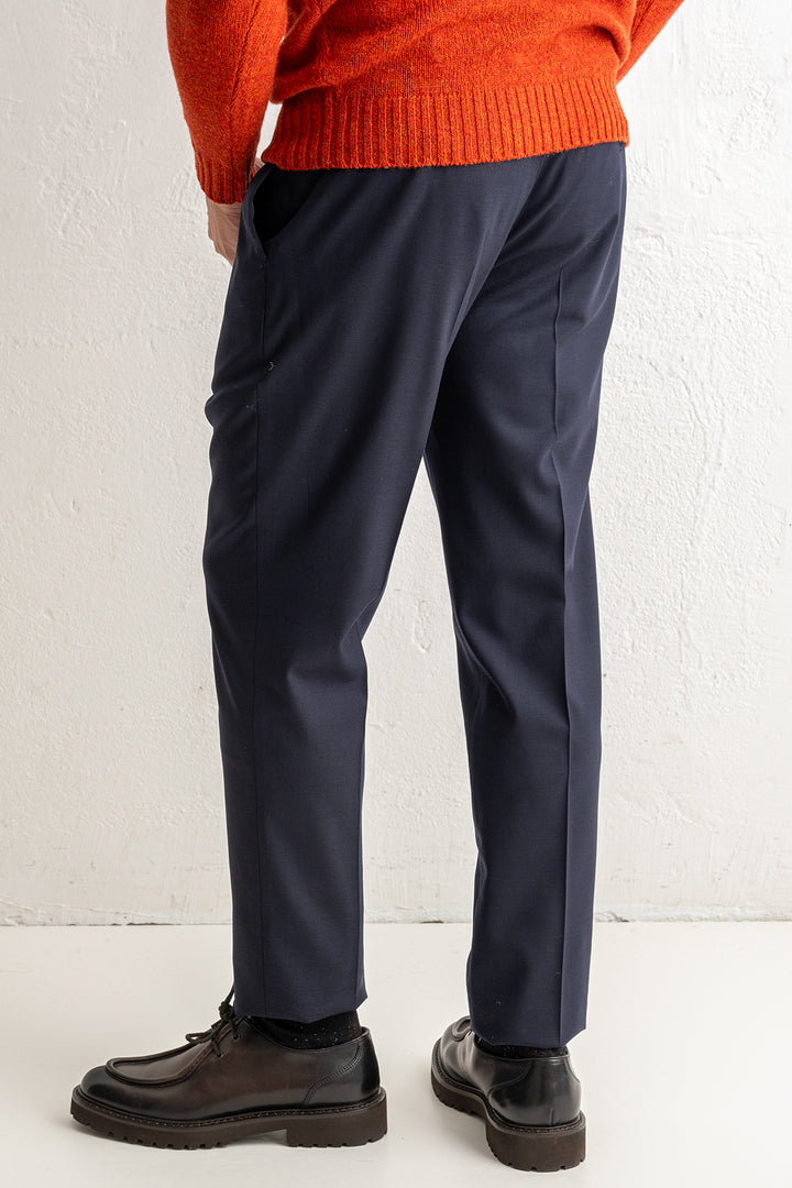 Gentlemen One Pleat Wool Trouser Navy