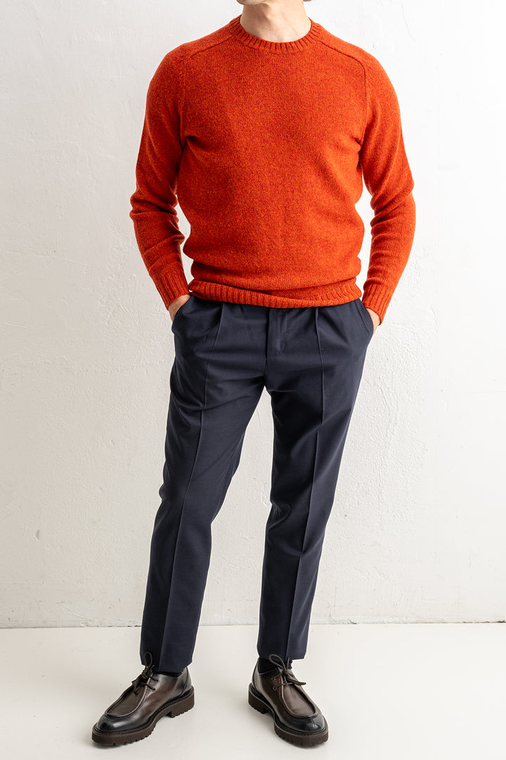 Gentlemen One Pleat Wool Trouser Navy