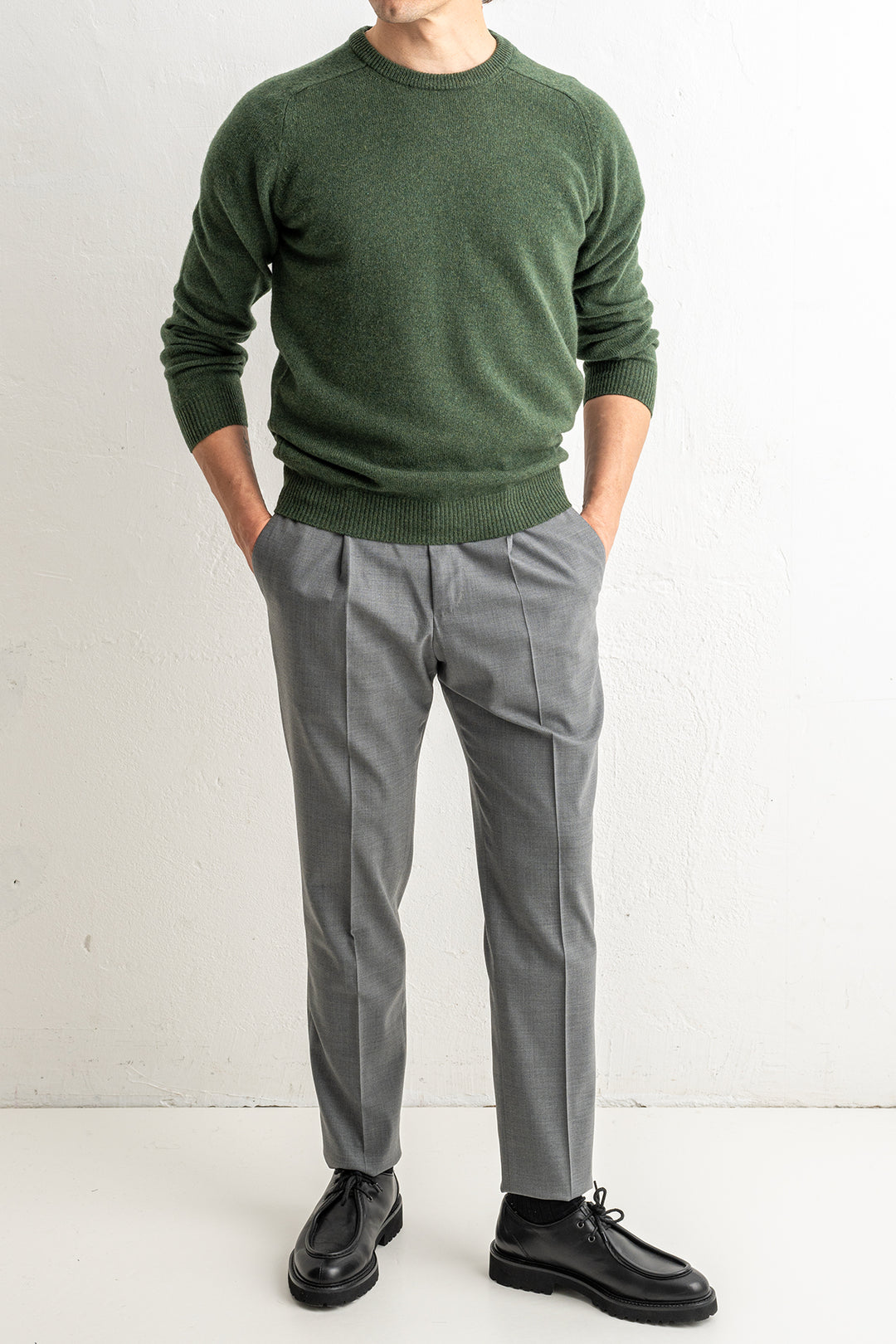 Gentlemen One Pleat Wool Trouser MID GREY
