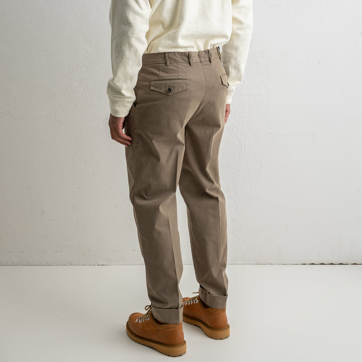 Carrot Two Pleat Cotton Trouser Khaki Brown