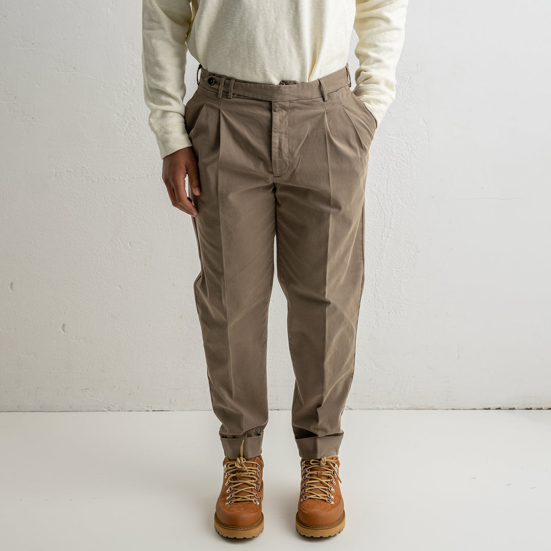 Carrot Two Pleat Cotton Trouser Khaki Brown