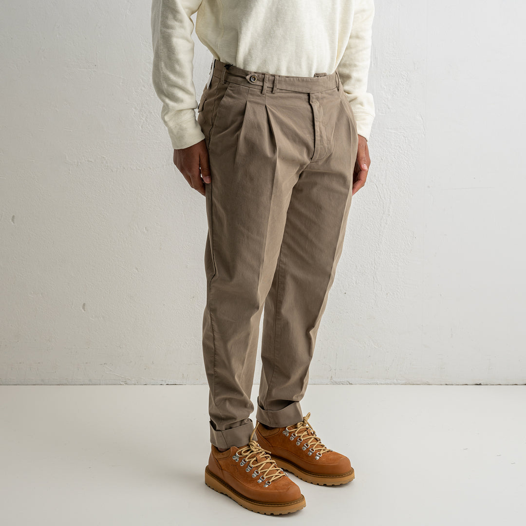 Carrot Two Pleat Cotton Trouser Khaki Brown