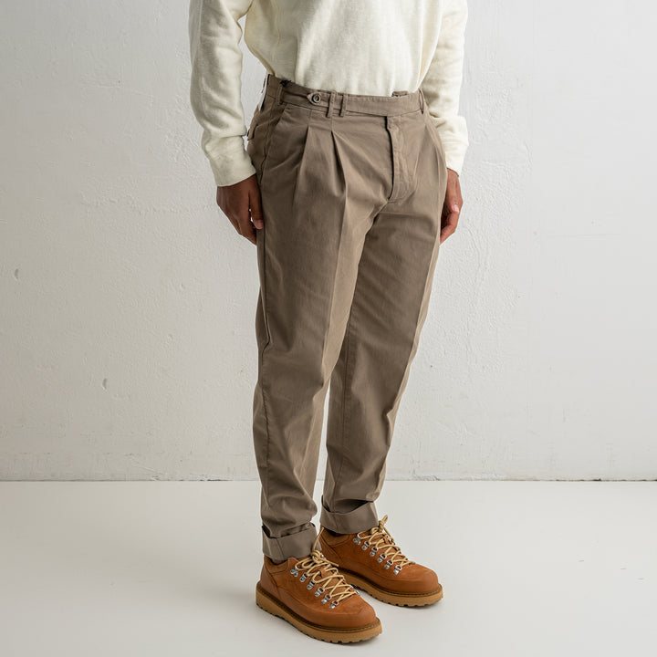 Carrot Two Pleat Cotton Trouser Khaki Brown