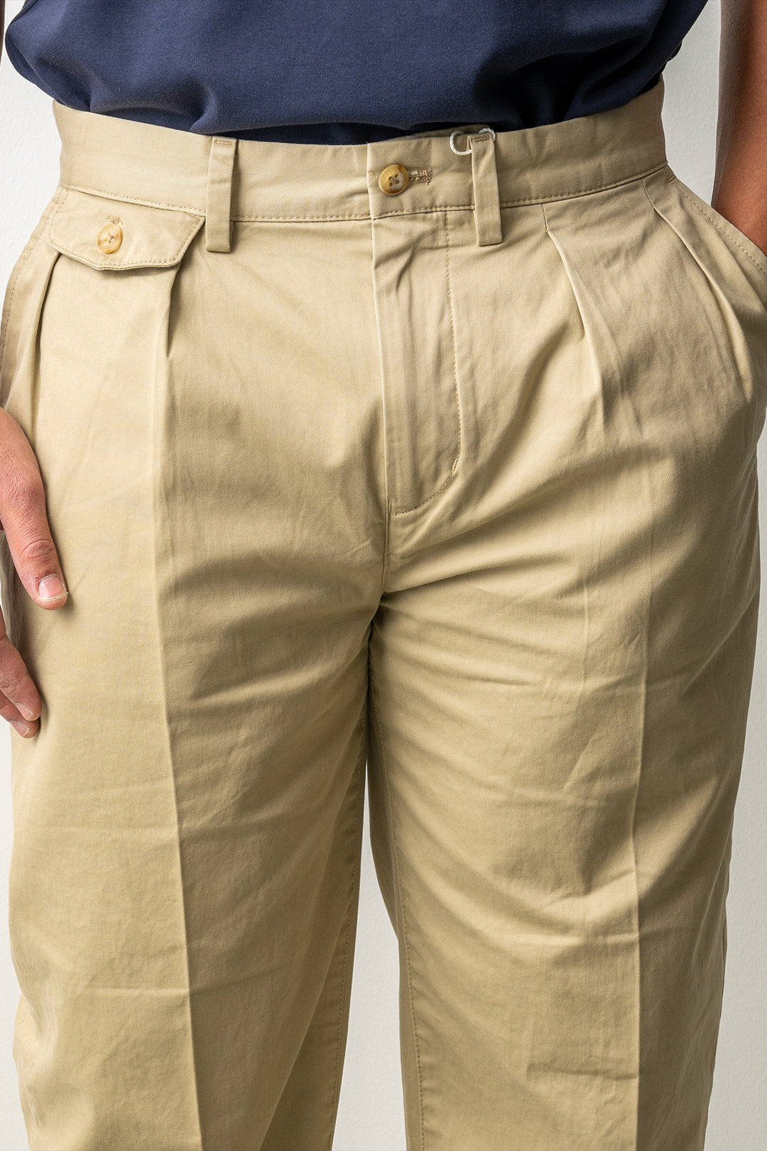 Pleated Cotton Twill Chinos WOODY BEIGE