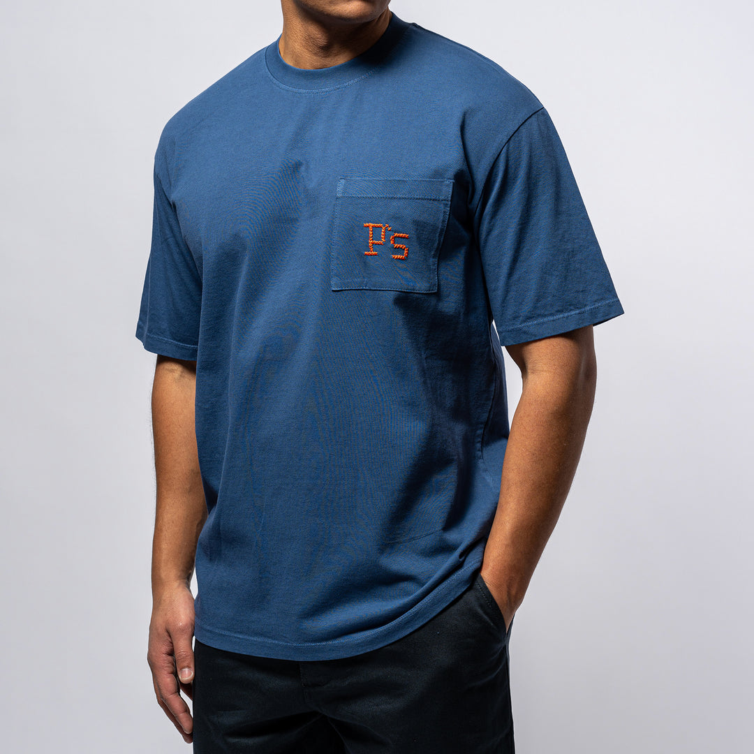 T-Shirt Pocket S/S P'S Blue Washed