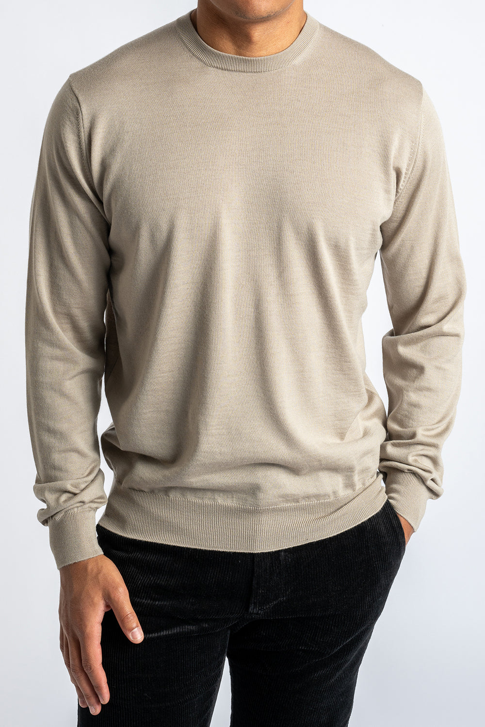 ROYAL 120'S MERINO CREWNECK GREIGE