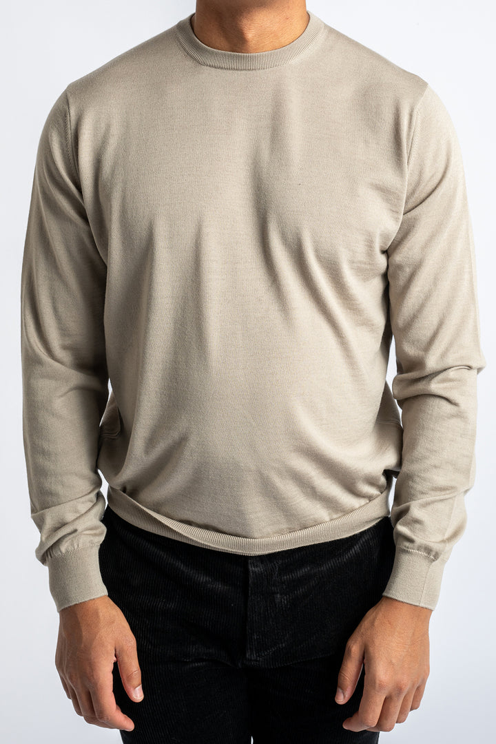 ROYAL 120'S MERINO CREWNECK GREIGE