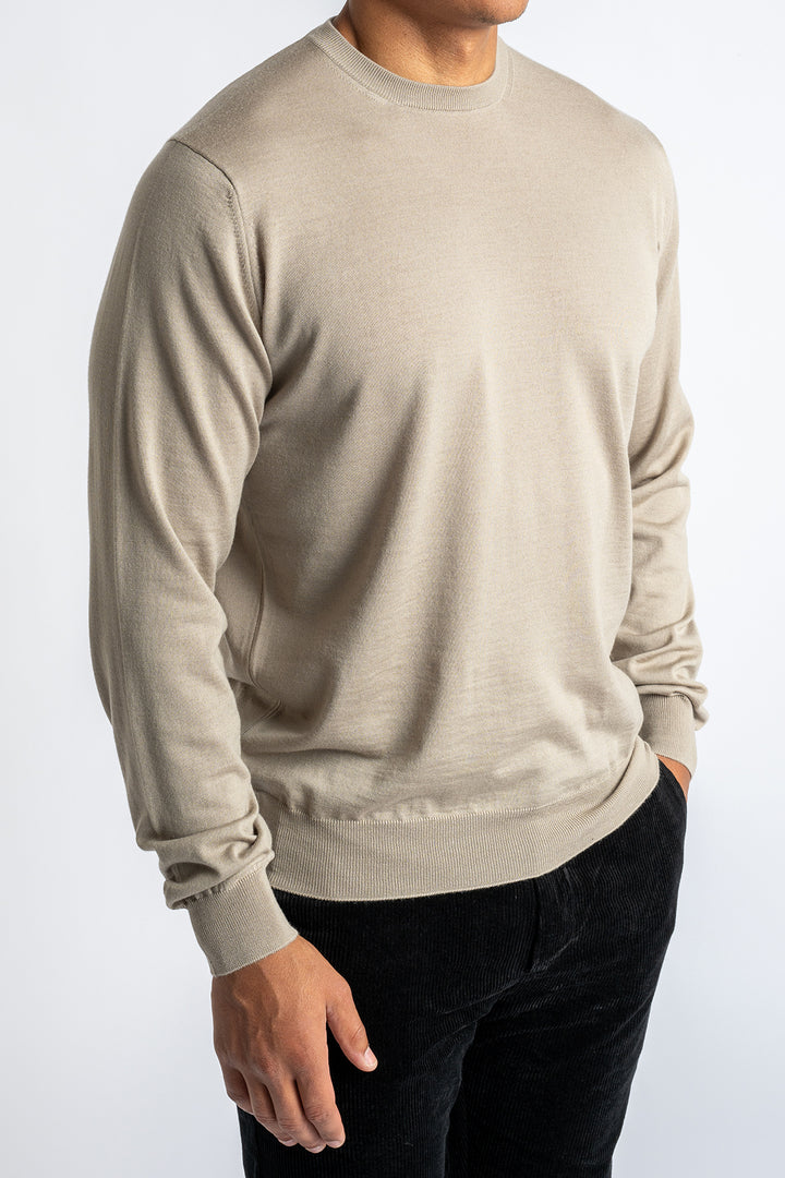 ROYAL 120'S MERINO CREWNECK GREIGE