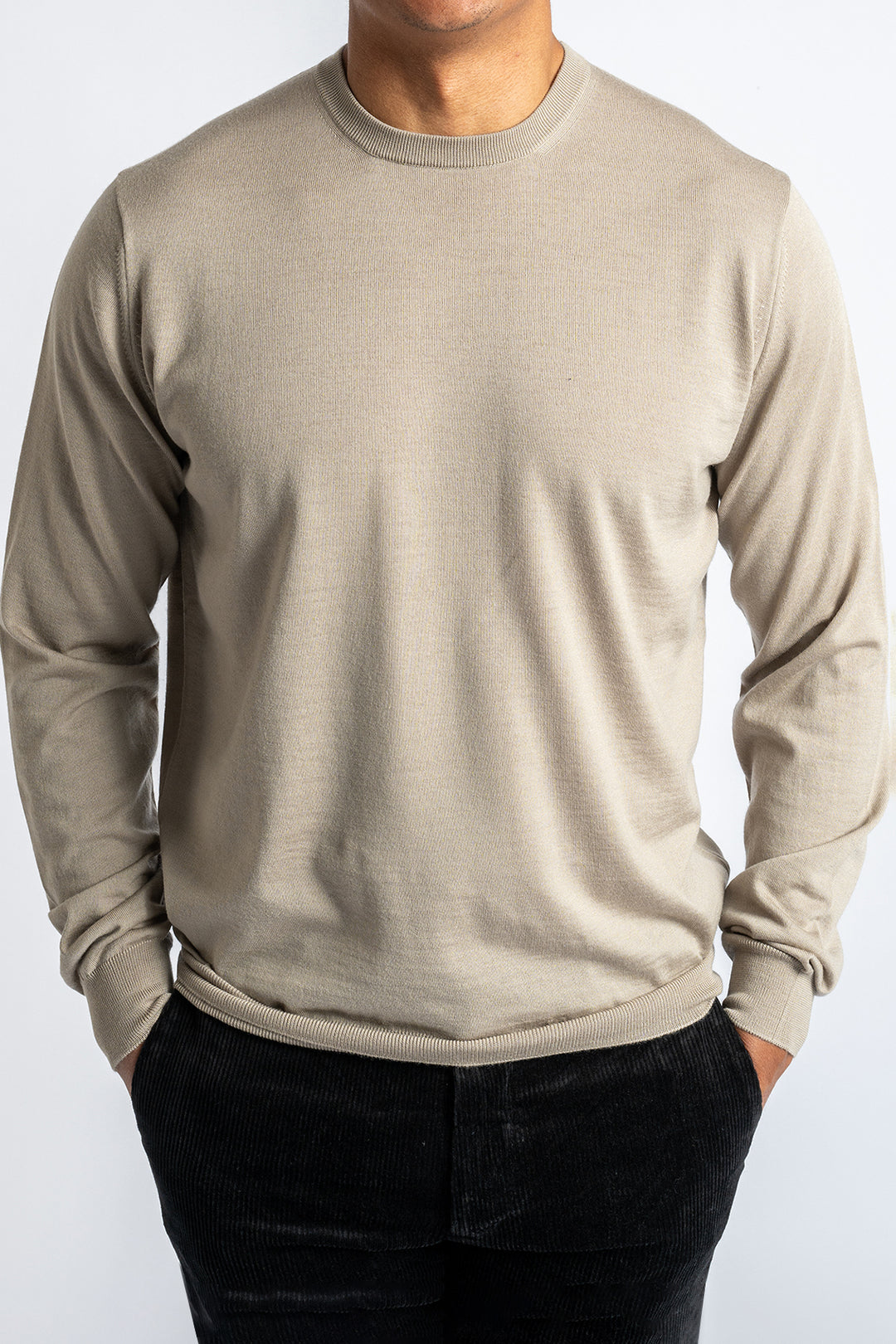 ROYAL 120'S MERINO CREWNECK GREIGE
