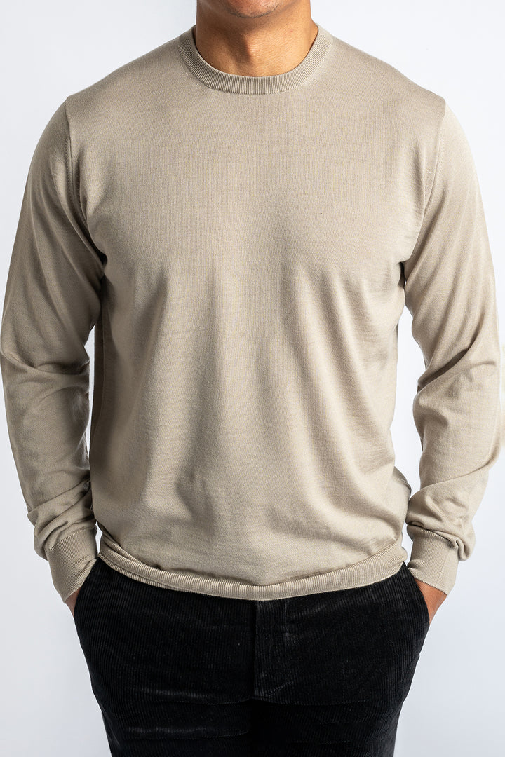 ROYAL 120'S MERINO CREWNECK GREIGE