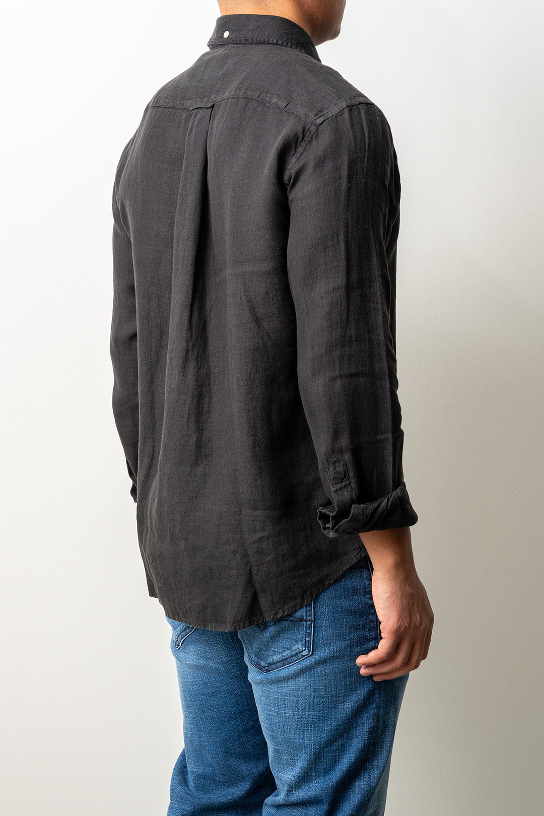 Regular Garment Dyed Linen Shirt Black