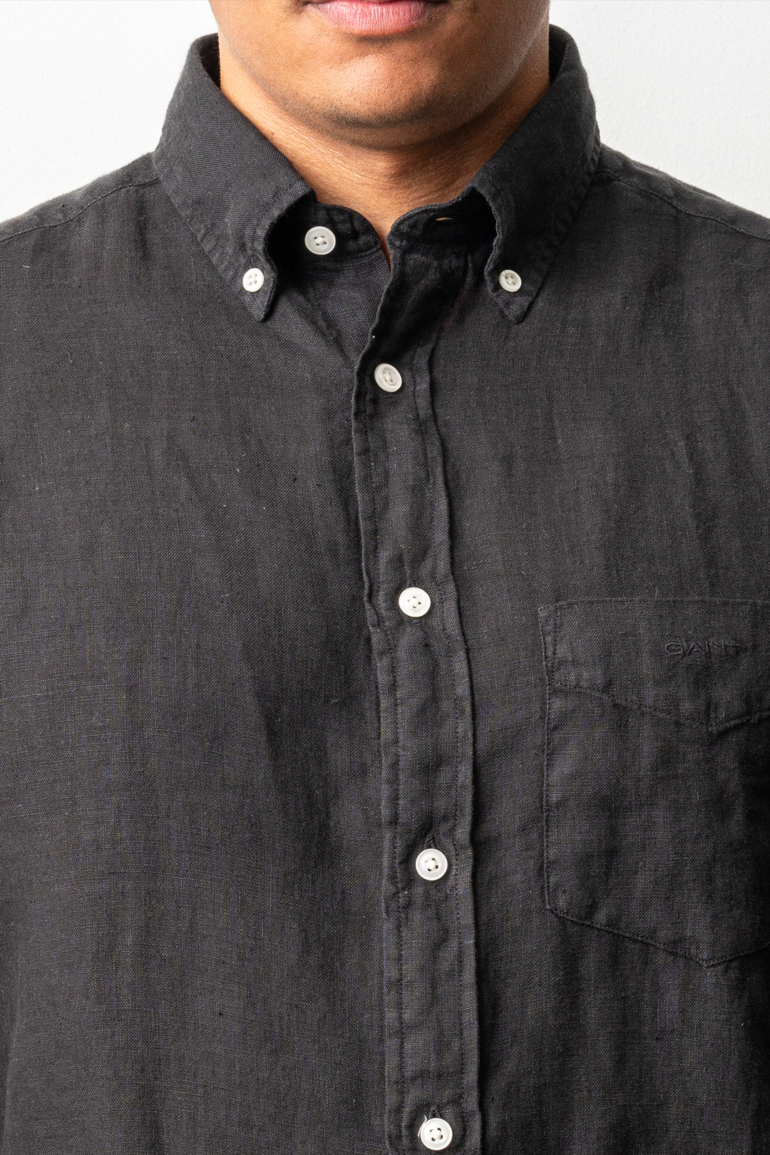 Regular Garment Dyed Linen Shirt Black