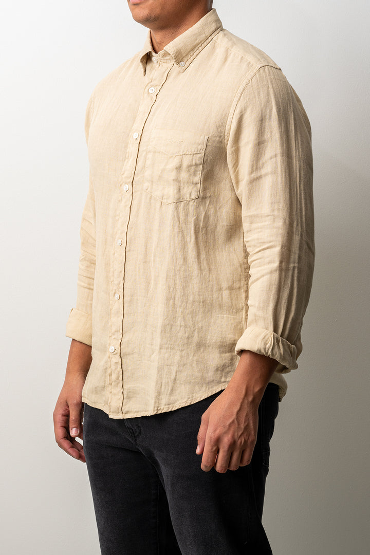 Regular Garment Dyed Linen Shirt Oat Beige