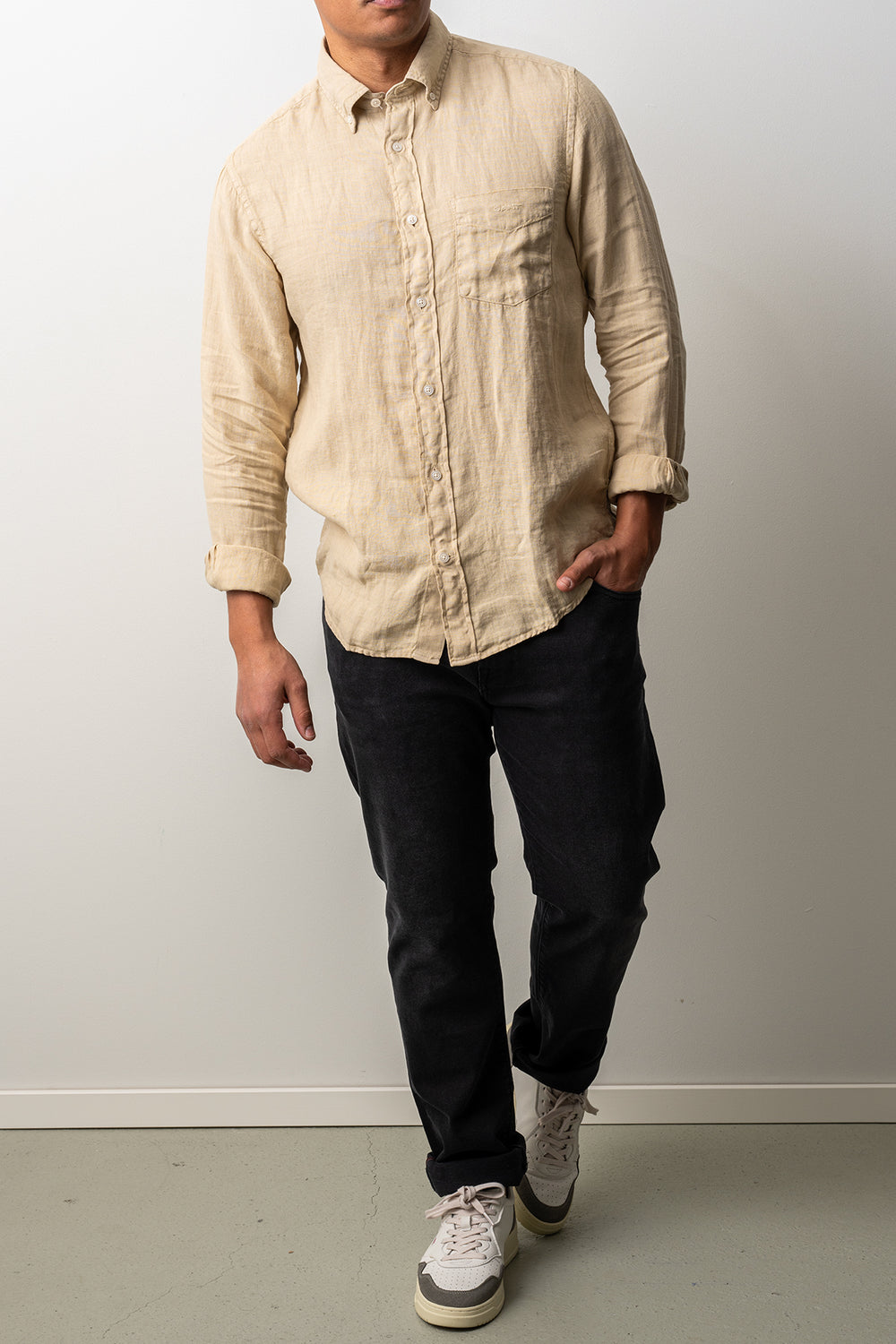 Regular Garment Dyed Linen Shirt Oat Beige