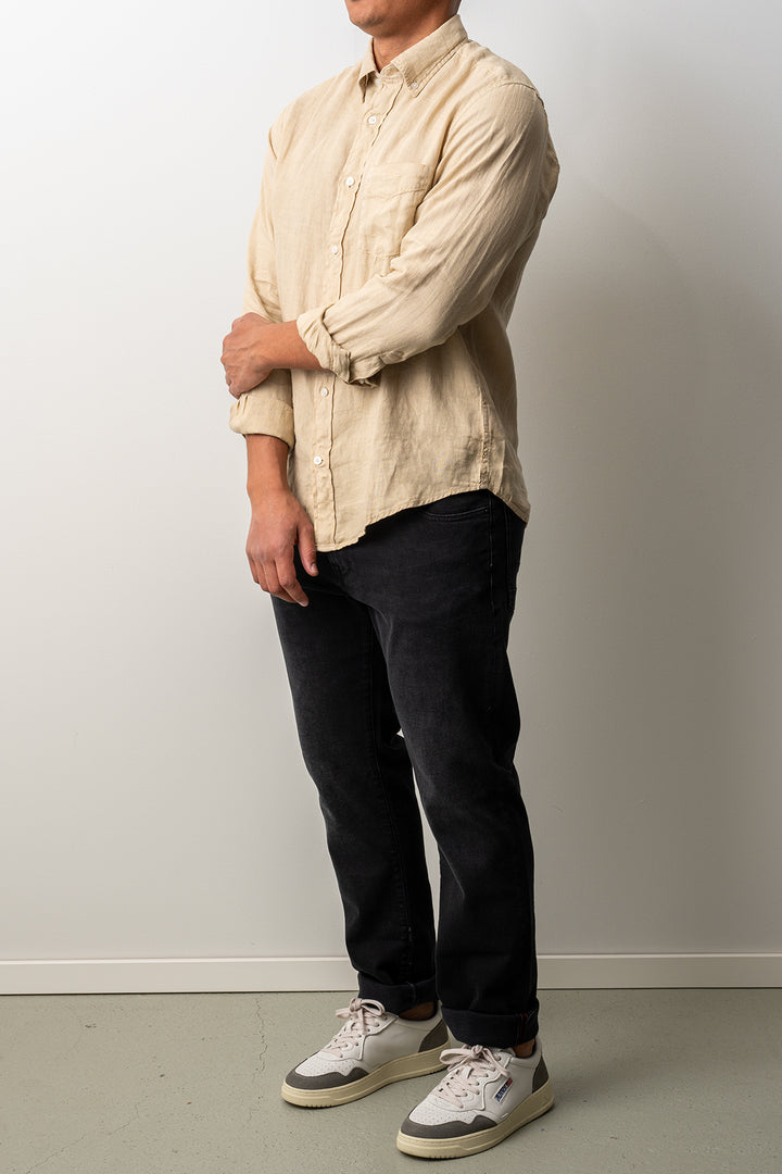 Regular Garment Dyed Linen Shirt Oat Beige