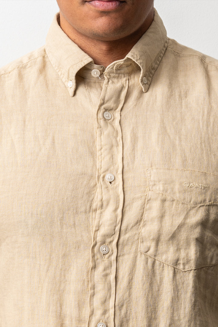 Regular Garment Dyed Linen Shirt Oat Beige