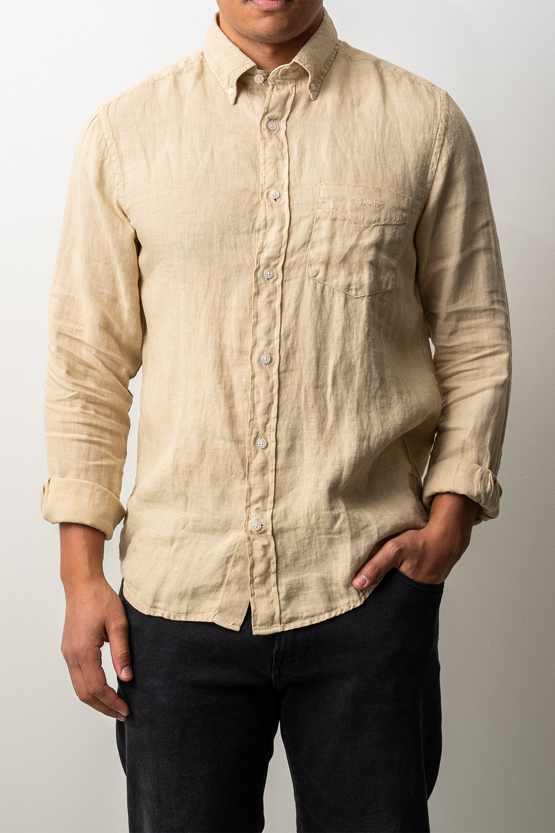 Regular Garment Dyed Linen Shirt Oat Beige
