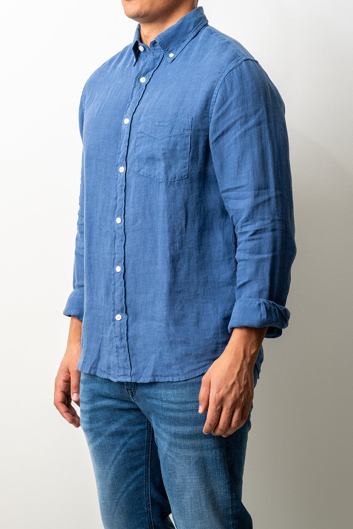Regular Garment Dyed Linen Shirt Vintage Blue