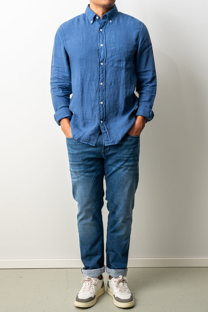Regular Garment Dyed Linen Shirt Vintage Blue