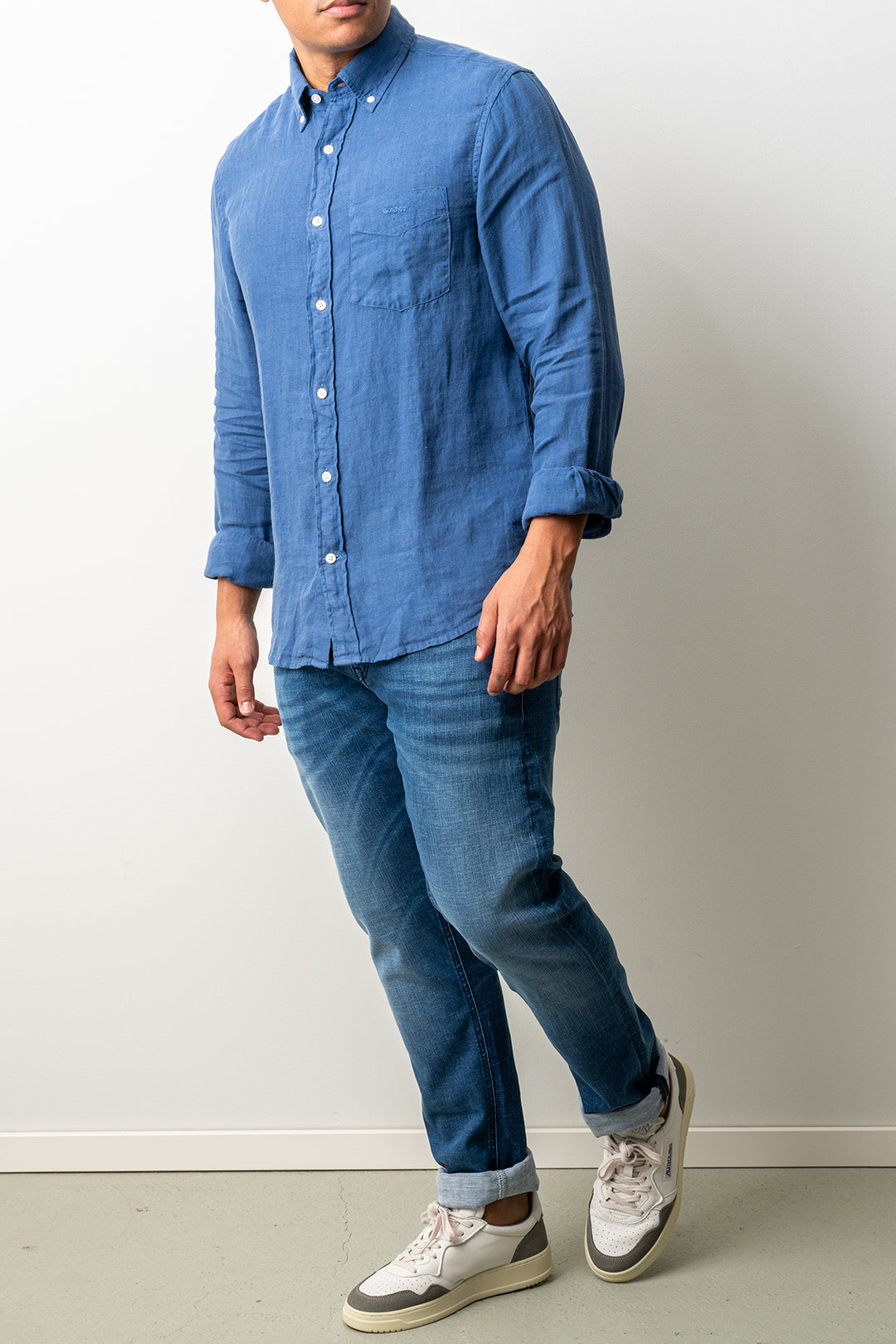 Regular Garment Dyed Linen Shirt Vintage Blue