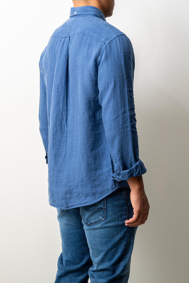 Regular Garment Dyed Linen Shirt Vintage Blue