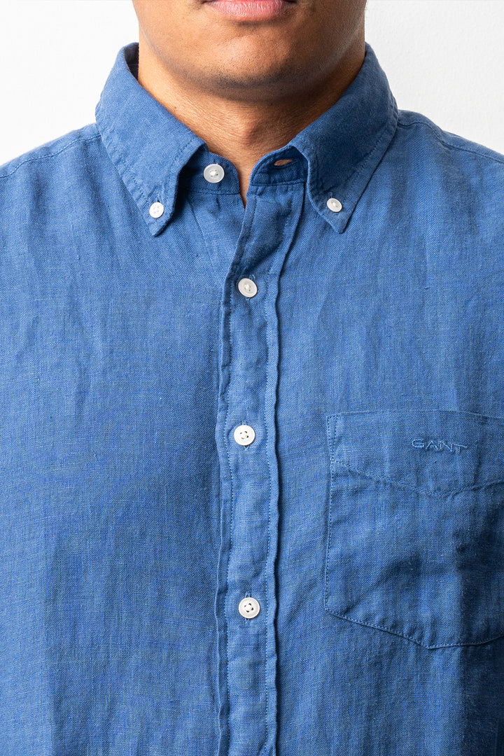 Regular Garment Dyed Linen Shirt Vintage Blue
