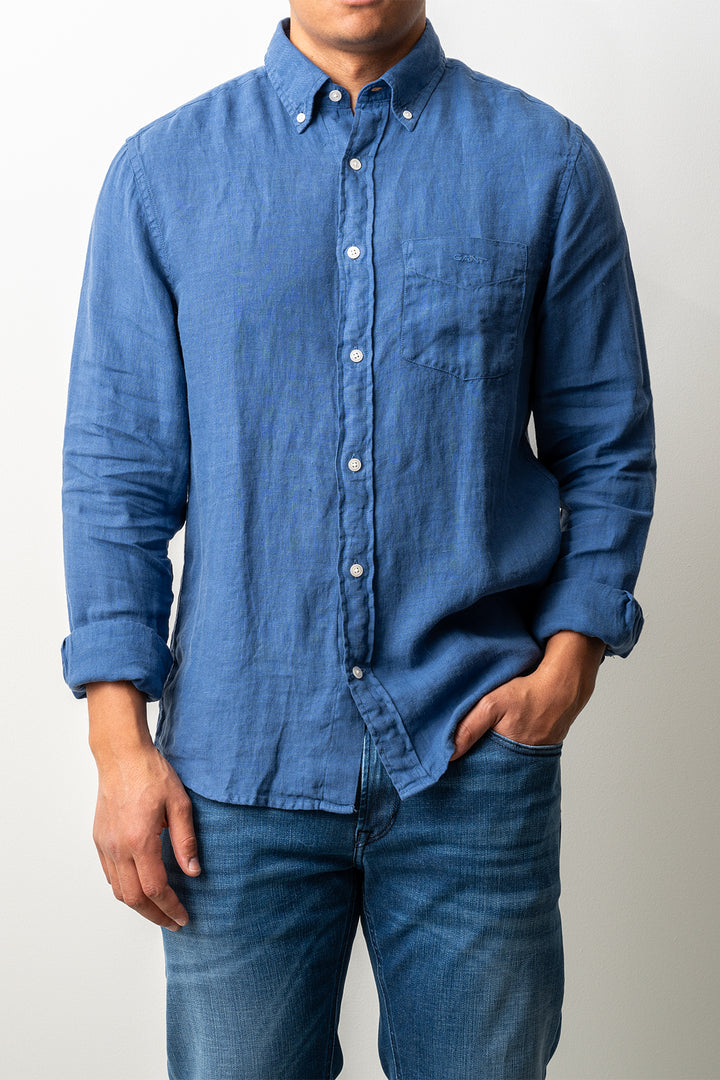 Regular Garment Dyed Linen Shirt Vintage Blue