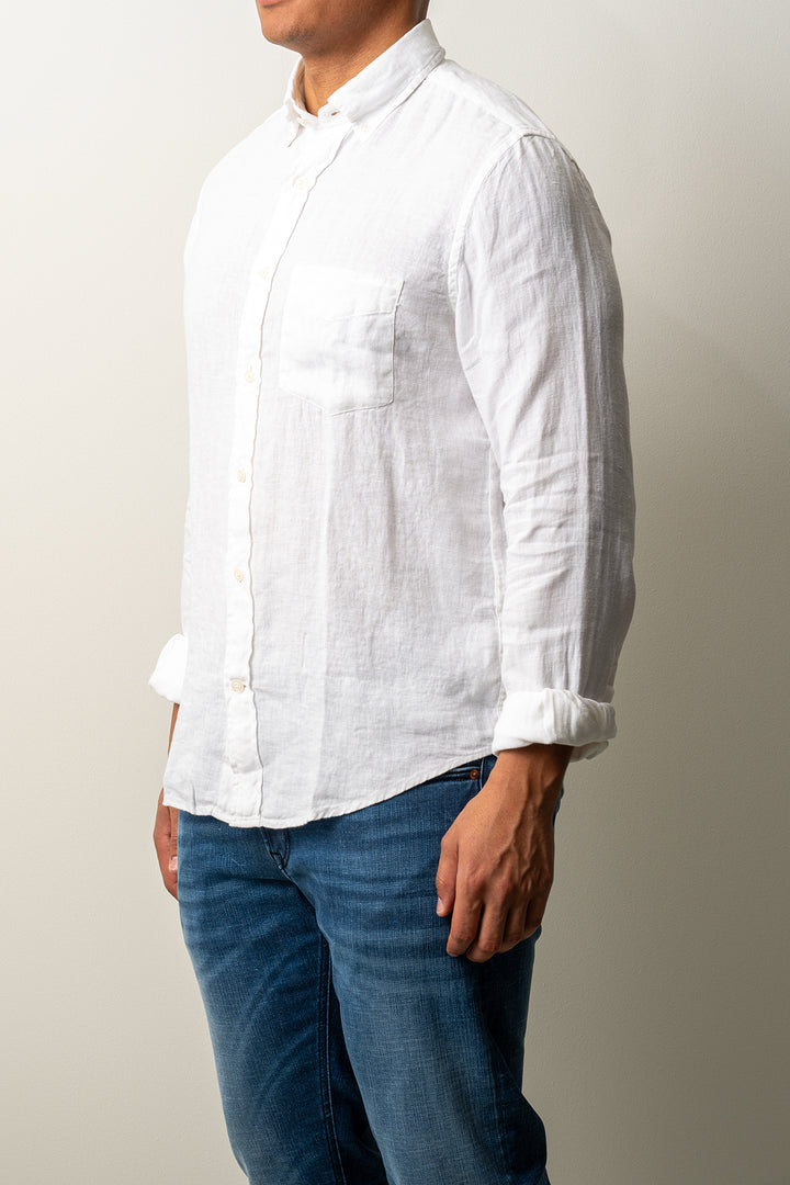 Regular Garment Dyed Linen Shirt White