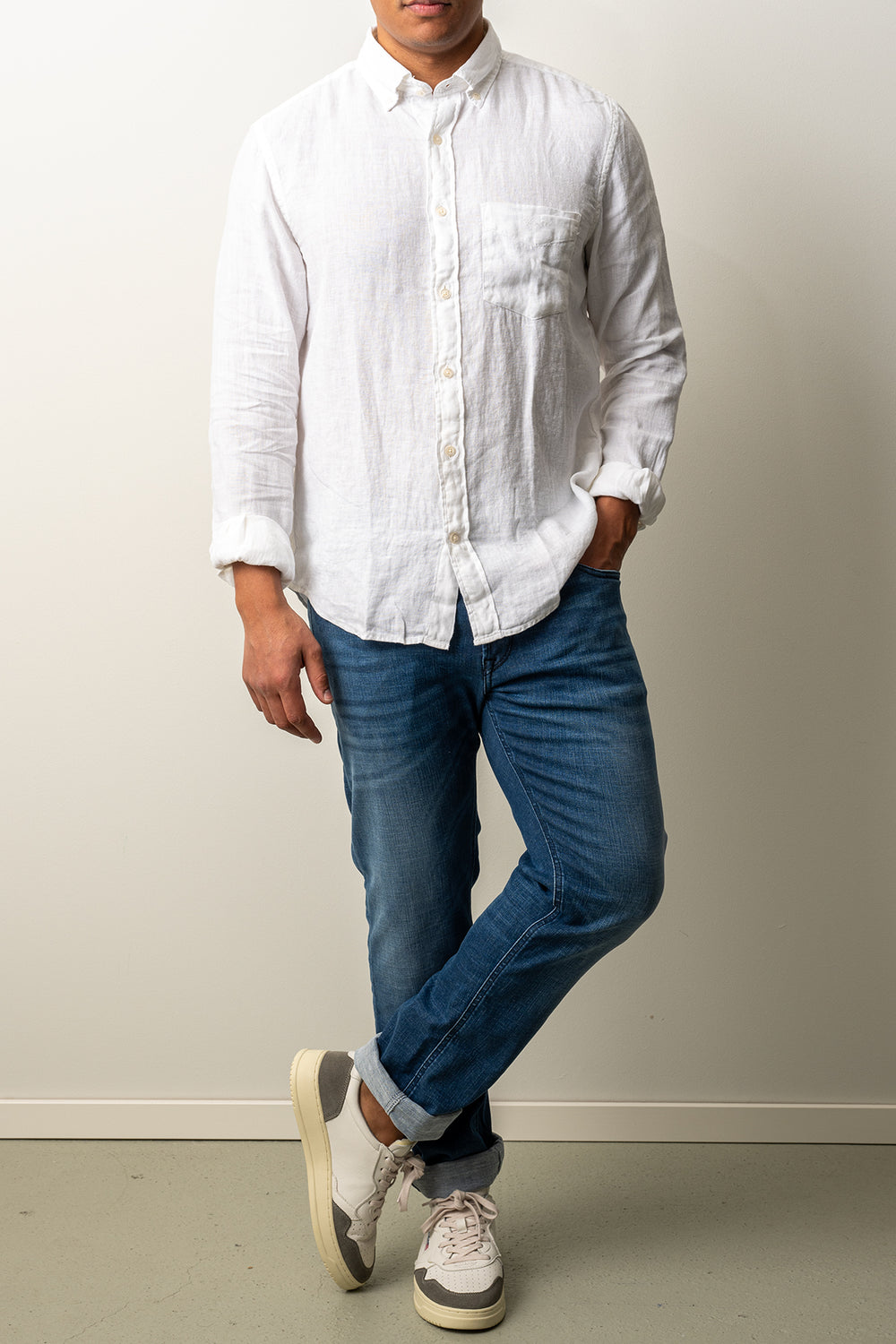 Regular Garment Dyed Linen Shirt White