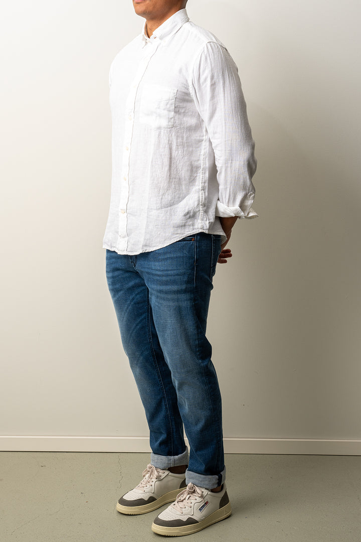 Regular Garment Dyed Linen Shirt White